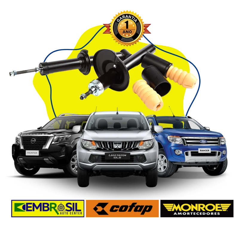 Kit de amortecedores para caminhonetes e pick-ups com selo de 1 ano de garantia e marcas Embrasil, Cofap e Monroe